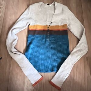 Free People Cream Ribbed Knit Top